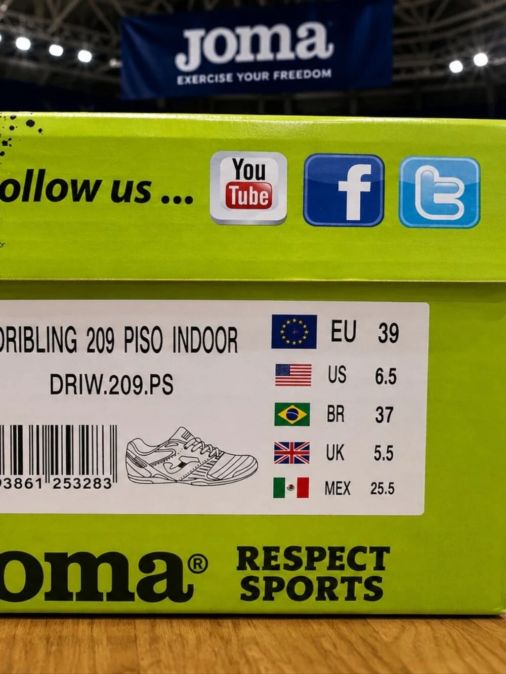 Joma Dribling 209 Piso Indoor Soccer Shoes EU 39 US 6.5 Futsal Neon Yellow Blue